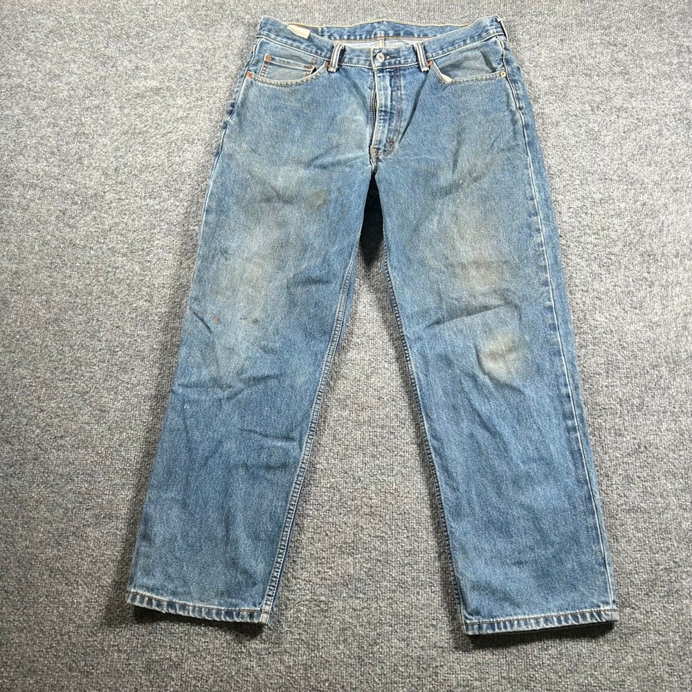 Levi's Jeans Mens Size 36x29 Blue Cotton Straight Leg Medium Wash Stained Denim